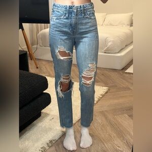 Hollistor Co. women’s high waist distressed, distressed hem mom jeans